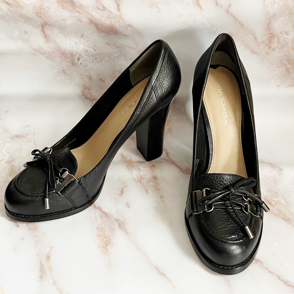 Via Spiga black heeled Italian leather loafers
